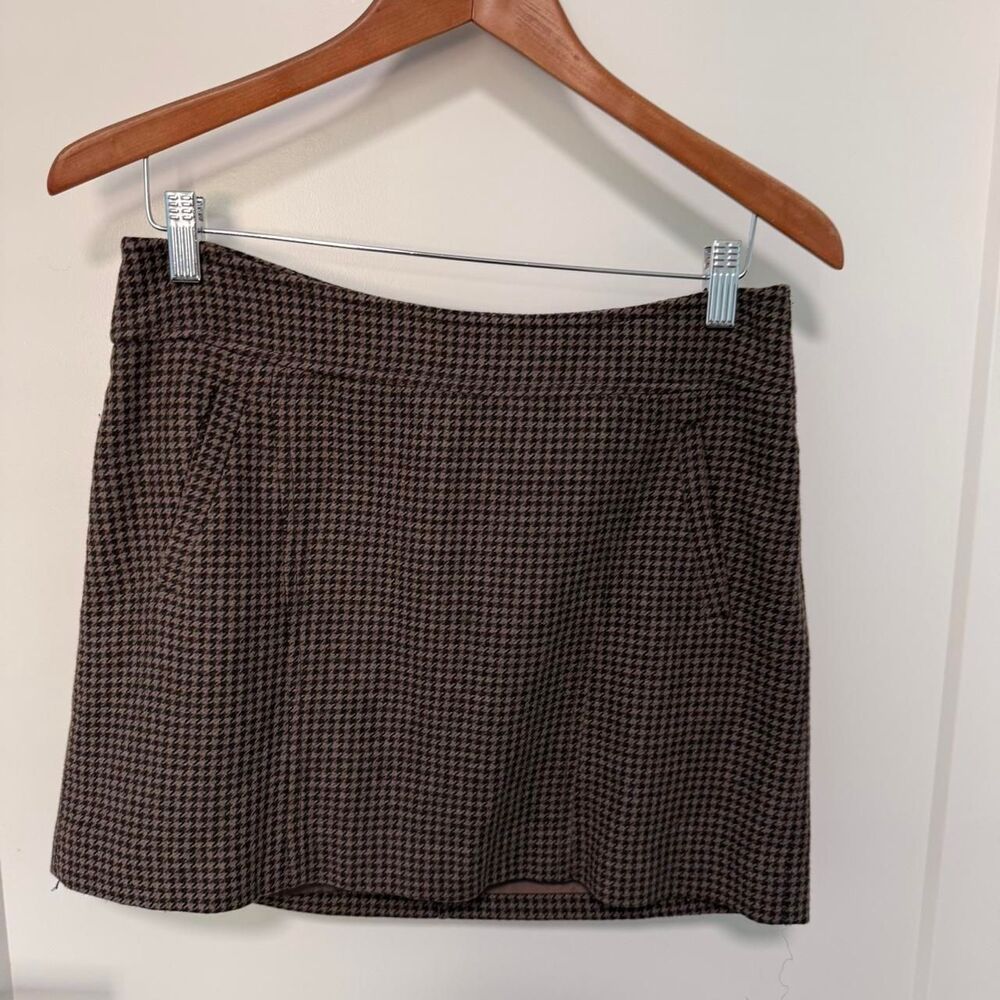Women's The Limited Brown Houndstooth Mini Skirt with Pockets, Size 4